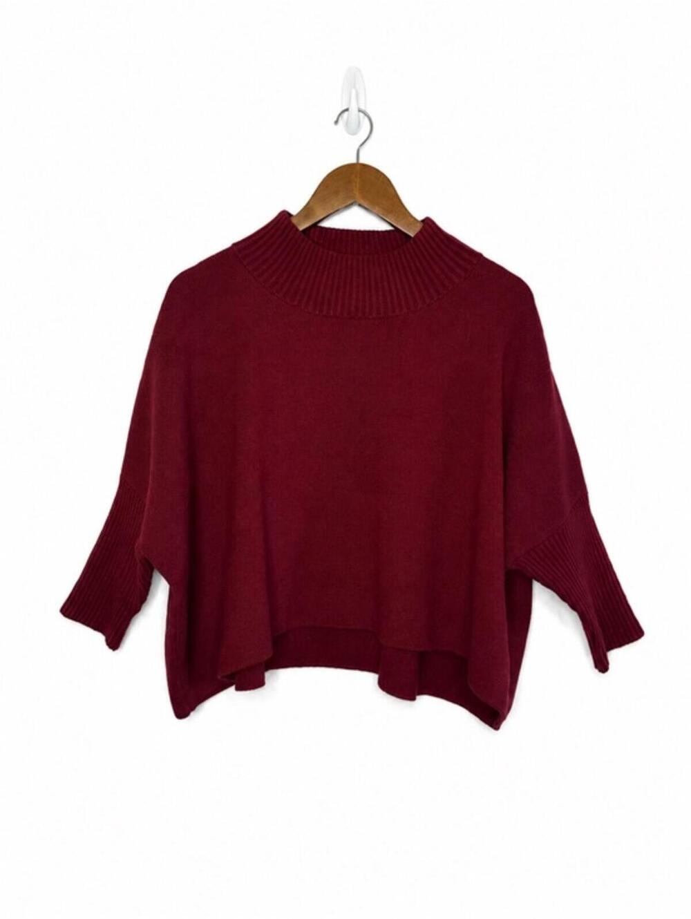 Kerisma Burgundy Angora Blend Mock Neck Oversized Sweater One Size